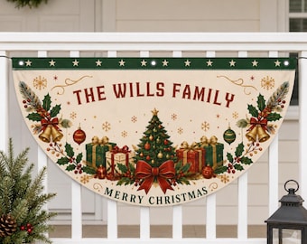 Custom Family Name Christmas Bunting Flag Personalized Porch Decor