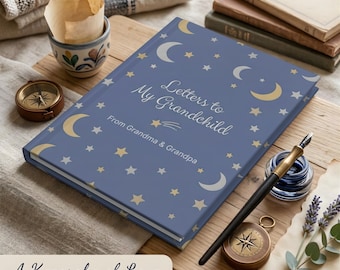 Moon and Stars Letters to My Grandchild Journal – Personalized Keepsake Notebook, Grandma Grandpa Gift