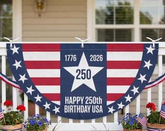 USA 250th Birthday Bunting Flag, Patriotic Stars Stripes Fan Banner, Semiquincentennial Decor