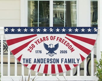 Personalized 250 Years Freedom Bunting Flag – Custom Family Name Eagle Porch Decor