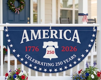 America 250 Liberty Bell Bunting Flag 1776-2026 Navy Star Porch Decor