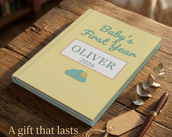 Baby First Year Personalized Hardcover Journal - Custom Name Memory Book, Newborn Baby Shower Gift