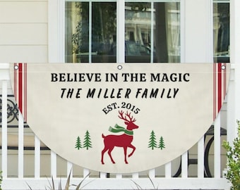 Believe in the Magic Family Christmas Bunting Flag Reindeer Porch