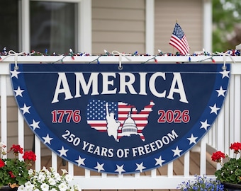 America 250th Anniversary Fan Bunting Flag, Patriotic USA Semiquincentennial Porch Decor