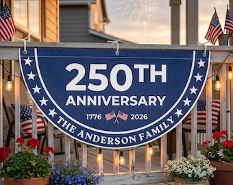 250th Anniversary Bunting Flag Personalized – Custom Family Name 1776 2026 Navy Porch Railing Decor
