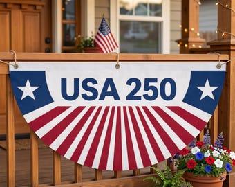 USA 250 Patriotic Bunting Flag, America 2026 Porch Decor, Fourth of July Fan Banner, Red White Blue USA Flag