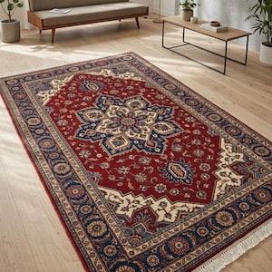 Tappeto persiano in lana annodato a mano, tappeto orientale tradizionale con medaglione.