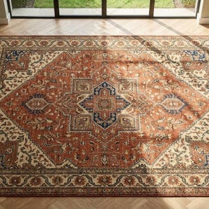 Rust Vintage Oushak Rug, Hand Knotted Wool Oriental Carpet, Distressed Medallion Boho Home