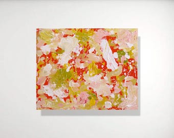Orange, Pink and Green Abstract Painting by artist Shego; "Spring Blossoming"