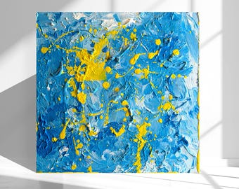 Blue and Yellow Abstract Painting by artist Shego: “New Day.”