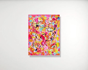 Pink Modern Abstract Painting by Artist Shego; "Neon Flamingo"