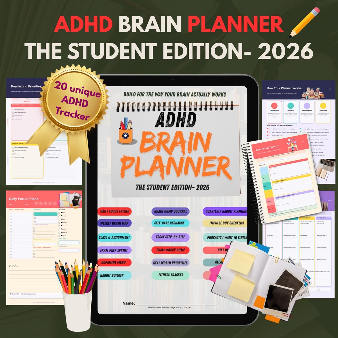 ADHD Student Planner, Academic Success, Productivity Journal (PDF) - Etsy