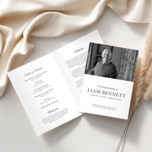 Funeral Program Template with Pictures, Funeral Card Canva Template, Instant Download, Celebration of Life Pamphlet, Order of Service F01