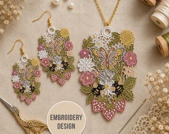 Blumen Schmetterling Dreamcatcher Stickdatei Design | Freistehender Spitzenschmuck (Digitaler Download)