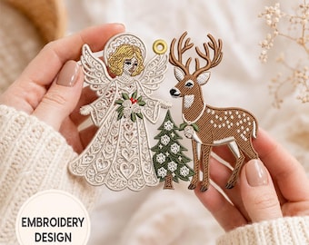 FSL Christmas Angel Deer Embroidery Design | Xmax Decor Gift Free Standing Lace Ornament (Digital Download)