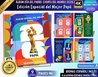Welt Vatertagsalbum 2026, Álbum mundial 2026 DÍA DEL PADRE, Fußball Dad Erinnerungsalbum, WM 2026 Sticker Sofort Download