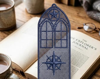 Gothic Cathedral Window FSL Bookmark Embroidery Design, Free Standing Lace Bookmark Pattern, Church Window Lace, 3.8" Instant Download