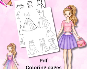 Paper Doll Printable with Clothes, Coloring Page, Dress Up Activity (Digital Download)