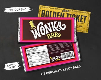 Wonka Chocolate Bar Label PDF, Willy Wonka Party, 1,55 Unzen Digitales PDF für Hershey's, DIY Wrapper, Party Favor, Halloween, Valentinstag
