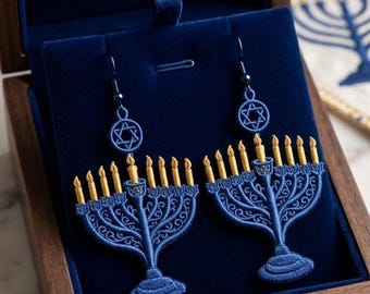 FSL Chanukka Ohrringe Stickerei Design, freistehende Spitze Schmuck Muster, Chanukka Spitze Ornament, Festliches Urlaub DIY Geschenk 2,8 "Größe