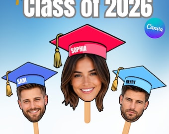 Abschluss-Gesicht auf einem Stift Canva Vorlage, DIY-Klasse von 2025 personalisierte Foto auf einem Stift-lustige Abschlussball-Dekor, Ausschnitt Kopf-Sofort-Download