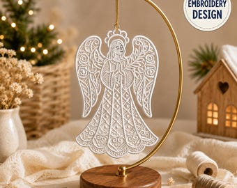 Angel Lace Embroidery Design, FSL Angel Ornament, Machine Embroidery, Angel Earrings, Christmas Ornament | Angel Keychain