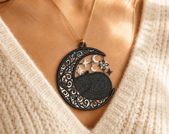 FSL Schwarze Katze Mond Stickdatei, Halloween Stickdatei, Gothic Celestial Ohrringe, Ornament Digitale Datei
