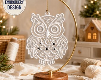 Owl Embroidery Design, Lace Owl Machine Embroidery Pattern, Owl Pendant Embroidery, Freestanding Lace Owl, FSL Owl Ornament Digital Download