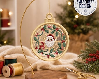 FSL Santa Christmas Tree Decoration, Machine Embroidery Design, Santa Claus Earring, Christmas Embroidery Design