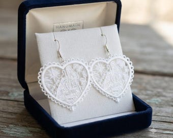 Nativity Heart FSL Earring Embroidery Design, Holy Family Christmas Lace Earrings (2.8")