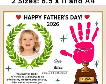 Vatertagsabdruck Fotohandwerk für Papa | Druckbares Andenken Geschenk | Kleinkind & Vorschule Handabdruck Aktivität | Papa Ich liebe dich Geschenk