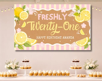 Freshly Age Banner, Pink Citrus Lemon Dekorationen Printable sofort-Download, braunes Papier Kraftpapier bemalt Banner, Walgreens, CVS bereit