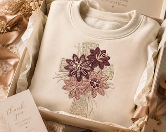 Christliches Blumenkreuz Stickmuster, Rosen Bogen Kreuz Design, Stickdatei, PES DST VP3 Download