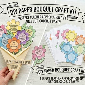 Teacher Appreciation Flower Bouquet Craft, Printable Teacher Appreciation Week Gift, Kids Coloring Activity for Teacher