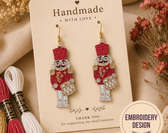 Nutcracker Christmas FSL Earring Embroidery Design | Christmas Ornament Machine Embroidery Pattern, 2.8"