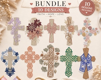 Kreuz Aufnäher Stickerei Bündel, christliche Blumenkreuz-Designs, Maschinenstickerei-Kollektion, 10 Designs