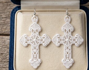 Gesticktes Kreuz Ohrringe FSL Religiöser Schmuck, christliche baumelnde Ohrringe, leichtes Glaubensgeschenk, Heiliges Kreuz Zubehör, 2,8 "Größe