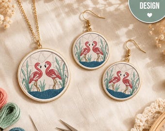 FSL Flamingo Set, Pink Flamingo Traumfänger Stickdatei | Geometrisches Boho-Wandbehang-Muster
