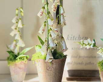 Faux Foxgloves In Med Aged Terracotta Pot With Moss