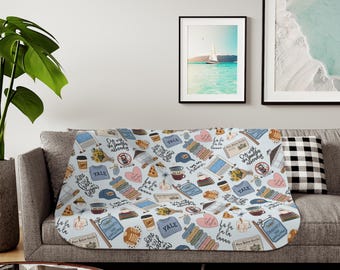 Kuschelige Sherpa-Decke im Gilmore-Stil, Herbstdecke „Stars Hollow“, Decke für Kaffeeliebhaber, Geschenkidee für TV-Fans, Fleecedecke für den Herbst