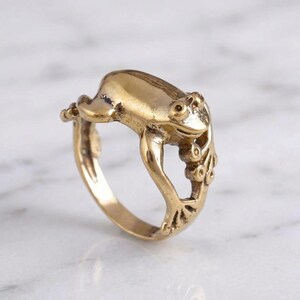 Handgemaakte kikkerring van massief messing - grillige dierensieraden, verstelbare statementring voor natuurliefhebbers, uniek cadeau voor haar of hem