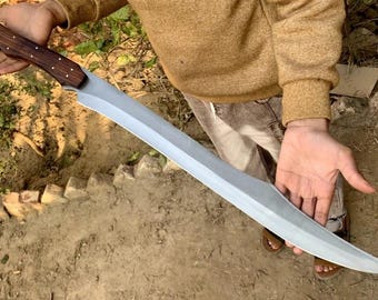 Cuchillo de hoja fija hecho a mano con funda de cuero – Mango de madera personalizado, cuchillo de colección, herramienta para exteriores, regalo rústico