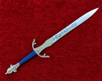 Middeleeuws fantasie cosplay zwaard rekwisiet, sierlijke display zwaard replica, blauw omwikkeld palissanderhouten handvat, fantasie kostuum rekwisiet