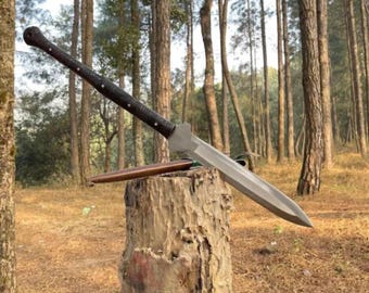 Lanza artesanal de acero de alto carbono – Mango de palisandro de 89 cm, funda de cuero, artículo de colección