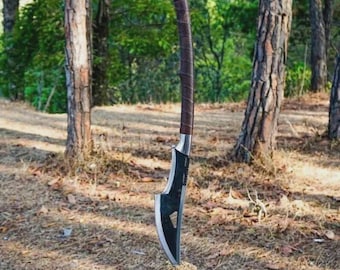 Lanza artesanal de acero de alto carbono – 81 cm de longitud total / Mango de palisandro con revestimiento de cuero