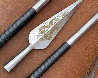 Handmade High Carbon Steel Spear – 84" Full Length, Leather Wrapped Handle, Includes Sheath