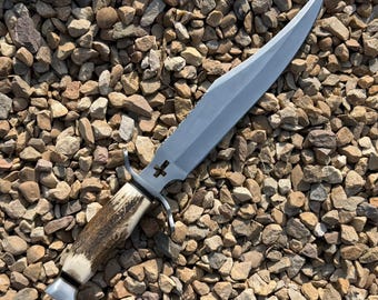 Cuchillo Bowie artesanal de acero de alto carbono – 45,7 cm (18 pulgadas), hoja de 30,5 cm (12 pulgadas), funda de cuero.