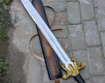 Espada de fantasía hecha a mano de acero de alto carbono – Mango de palisandro, hoja de exhibición con empuñadura de cuero
