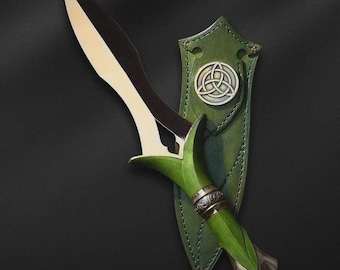 Cuchillo Athame Triquetra Celta con Mango de Micarta Verde, Daga Ritual Hecha a Mano, Herramienta para Altar Pagano