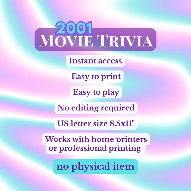 2001 Movie Trivia Game for Y2K Party, 25th Reunion | Millennial ...